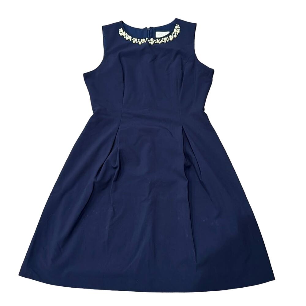 Eliza J Women's Pearl Neckline Sleeveless Shift Dress Dark Navy Size 10